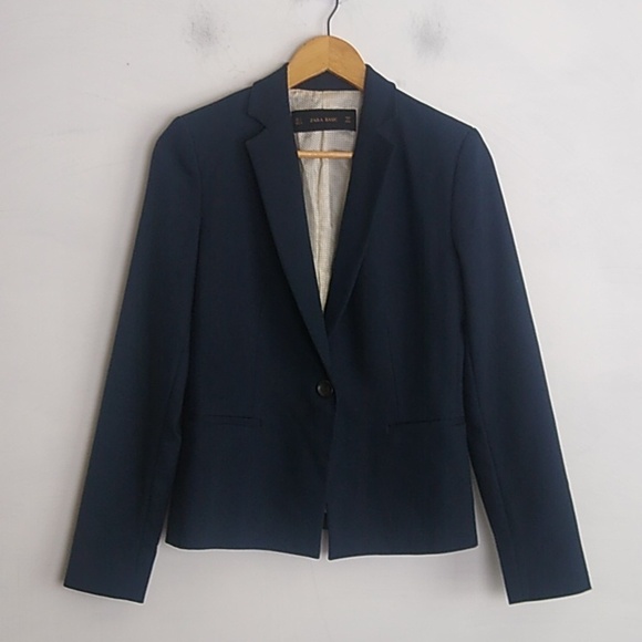 Zara Basic Womens Navy Blue Blazer size Small Single Button like new - Picture 2 of 14